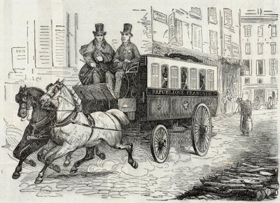 Inlägg: brevbärarnas omnibus - Gravyr i "Tableau-de-Paris" av Edmond Texier 1852 av French School