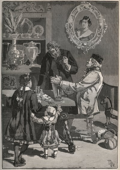 Potichomy, en 1800-talsprocess för att imitera porslinsvaser från Kina och Japan. Gravyr från 1880 i "" Les arts et metiers illustres"" av Adolphe BITARD. av French School