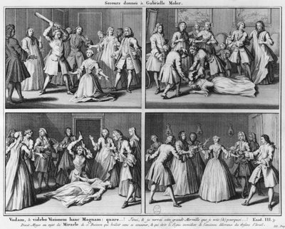 Praktik för assistans till Gabrielle Moler, illustration från La verite des miracles de M. de Paris... av Louis Basile Carre de Montgeron (1686-1754) 1747, Köln av French School
