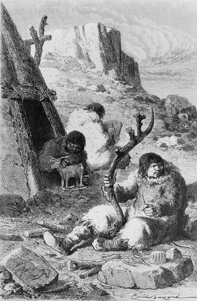 Förhistoriska konstnärer, från LHomme Primitif av Louis Figuier, publicerad Hachette, 1870 av French School