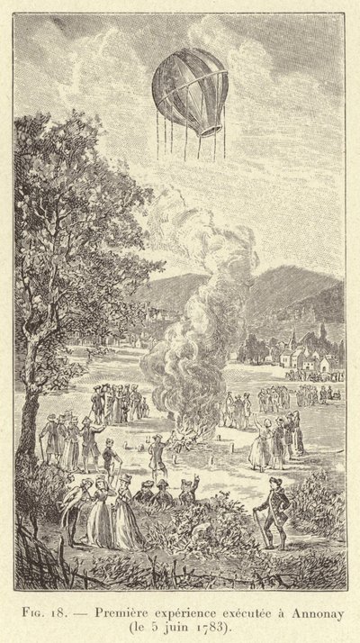 Första experimentet utfört på Annonay (5 juni 1783) (gravyr) av French School