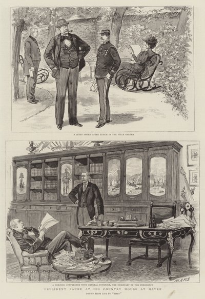 President Faure på hans lanthus i Havre (gravyr) av French School