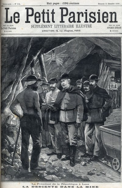 Republikens president Felix Faure besökte Lens gruvor i december 1898. Omslag till tidningen "" Le petit Parisien"". av French School
