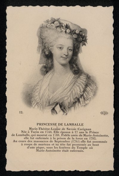 Prinsessan De Lamballe (litho) av French School