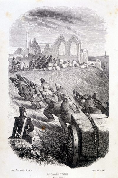 Fångar som drar block av stenbrott, ""Les Bagnes: histoire, types, moreurs, mystique"" av Maurice Alhoy, red. Gustav Håvard av French School