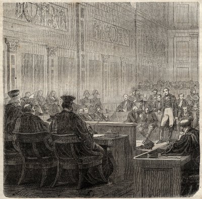 Förfaranden vid det kungliga hovet i Poitiers av general Jean Baptiste Breton (Jean-Baptiste) dit Berton (1769-1822) 1822 - av French School