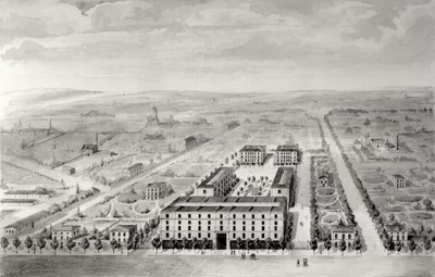 Projekt för Napoleons bostadsutveckling, 58 rue Rochechouart, Paris, 1849 (wc på papper) av French School