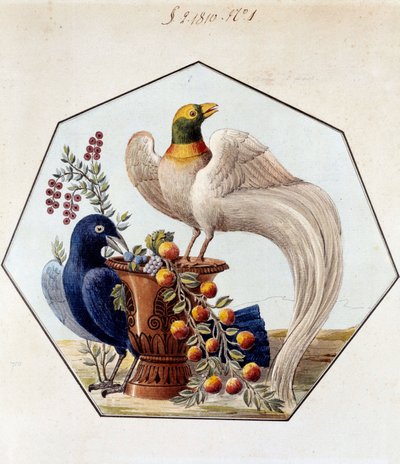 Projekt för fågelbordet i porslin av Alexandre Brongniart (1770-1847). 1810 Sevres, arkiv från Manufacture de Sevres av French School