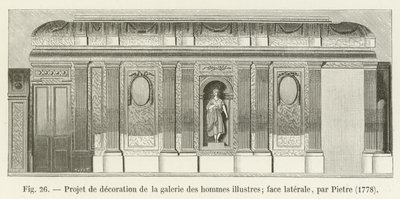Dekorationsprojekt för galleriet av berömda män; sidoansikte, av Pietre, 1778 av French School