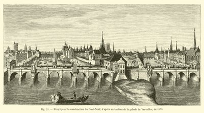 Projekt för byggandet av Pont-Neuf, efter en målning i Versailles-galleriet, från 1578 av French School