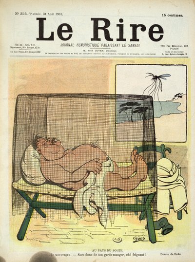 Skydd mot myggor i kolonierna, från Le Rire, 31 augusti 1901 av French School