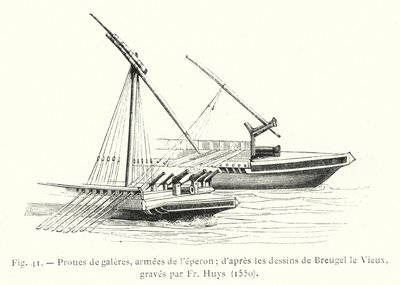 Förstänger av galärer, arméer av sporren; efter teckningarna av Breugel le Vieux, graverade av p. Huys av French School