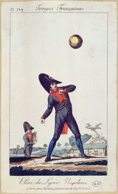 Elev av Lycee Napoleon Playing Ball, ca 1805 (färggravyr) av French School
