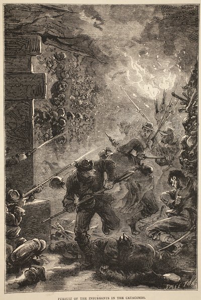 Pursuit of the Insurgents in the Catacombs, maj 1871, illustration från Cassells historia om kriget mellan Frankrike och Tyskland, 1870-1871 av French School