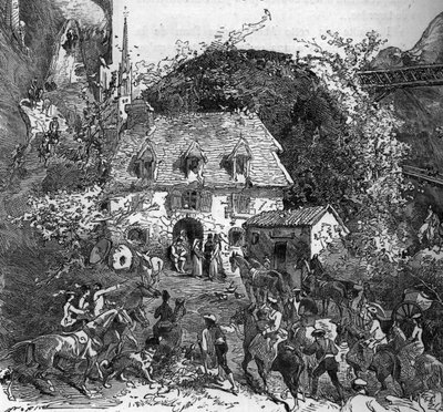 Pyrenéiska turister på pilgrimsfärd till Lourdes, Hautes Pyrenees (65) av French School