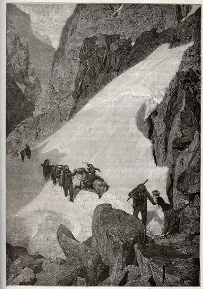 Pyrenéerna - bestigning av Pic du Midi - gravyr i "" PATRIE" - PIK BESKRIVNING AV FRANKRIKE I 6 BÅNDER AV LUCIEN HUARD - slutet av 1800-talet av French School