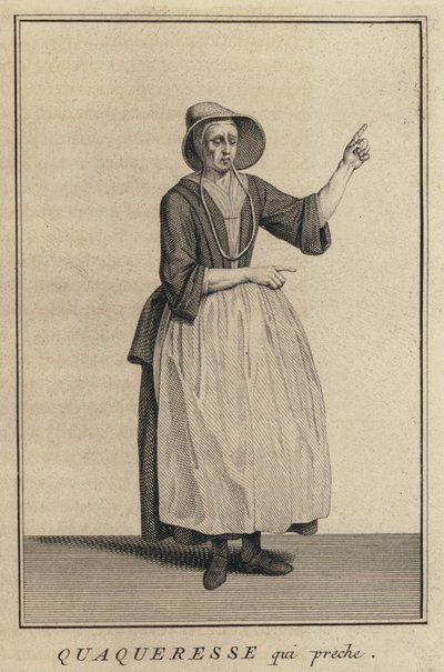 Quaker kvinna predikar (gravyr) av French School