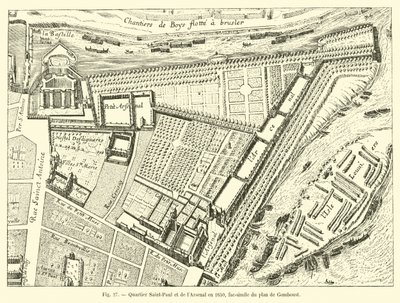 Saint-Paul och Arsenal-distriktet 1650, faksimil av planen för Gomboust av French School