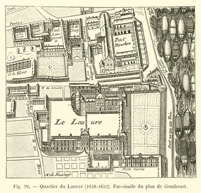 Louvren-distriktet, 1648-1652, faksimil av kartan över Gomboust av French School