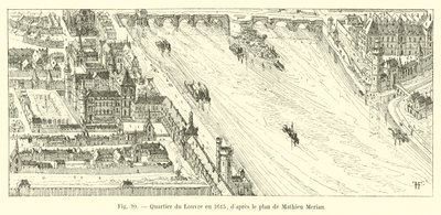 Louvren-distriktet 1615, enligt Mathieu Merians plan av French School