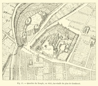Tempelkvarteret, 1652; faksimil av kartan över Gomboust av French School