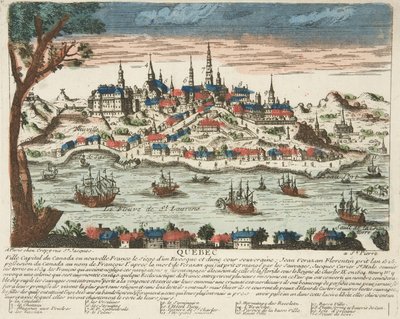 Quebec, pub. C. 1650 (handfärgad gravyr) av French School