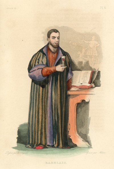 Rabelais (färgad gravyr) av French School