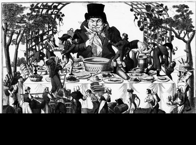Rabelais: Gargantua med sin stora baldakin, gravyr på koppar. av French School