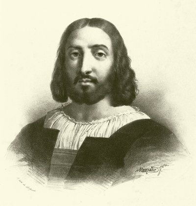 Raffaello Sanzio da Urbino, känd som Raphael, porträtt (gravyr) av French School