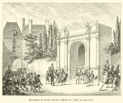 Mottagning av Ludvig XVIII på Hotel de Ville, 29 augusti 1814 av French School