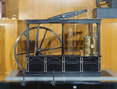 Rekonstruktion av ångmaskinen designad av James Watt (koppar och glas) av French School