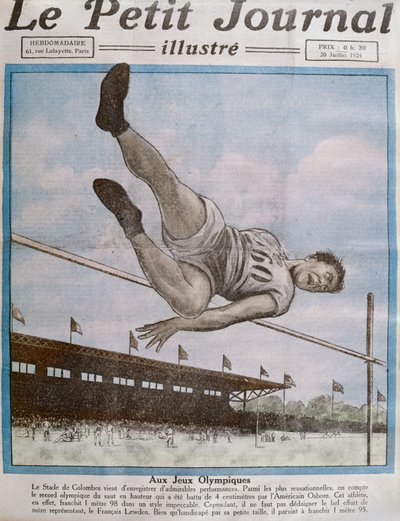 Rekordhöjdhopp vid de 8:e olympiska spelen, Paris, 1924, omslagsillustration från Le Petit Journal 20 juli 1924 av French School