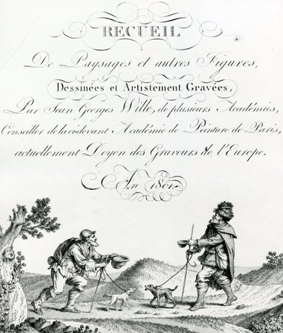 Samling av landskap och andra figurer, tecknade och konstnärligt graverade av Johann Georg Wille av French School