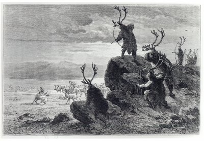 Renjakt i stenåldern, illustration från LHomme Primitif, av Louis Figuier (1819-94) utgiven av Hachette, 1870 av French School