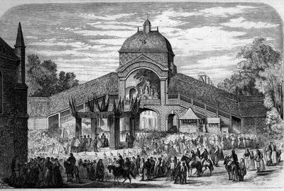 Religiös ceremoni - 15 augusti 1858: Mässa av antagande Celebree vid altaret för Pelerins av Saint Anne d