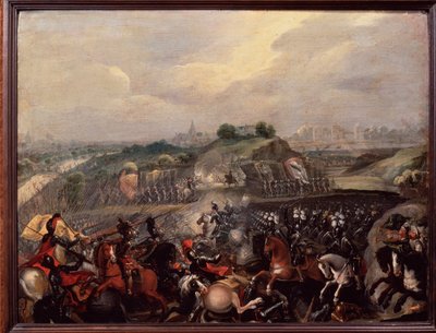 Religiösa krig: Kung Henrik IV har slaget vid Ivry den 14/03/1590 (målning) av French School