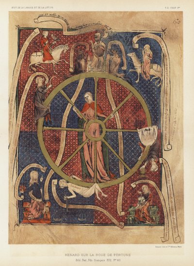 Renard Sur La Roue De Fortune (färglitografi) av French School