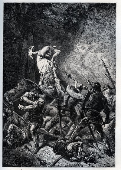 Representation du Grand Ferre (eller Ferret) (ca 1330-ca 1358) hundraåriga krigets picardhjälte” (Hundraåriga kriget: Porträtt av den franska hjälten Big Ferre) - gravyr från “” L