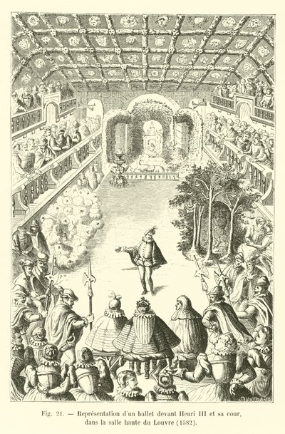 Framförande av en balett inför Henri III och hans hov, i Louvrens övre sal, 1582 av French School