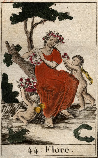 Representation av Flora (Flora), gudinna av blommor. (Flora, blommors gudinna och vårens årstid) Ur "Mythologie de la jeunesse" av Pierre Blanchard 1803. av French School