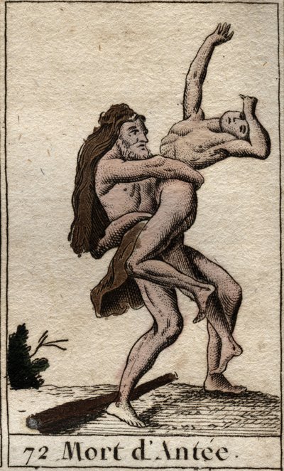 Representation av Hercules Terrassant Ante, kung av Libyen (Heracles (Hercules) dödar Antaeus med en björnkram) Från "Mythology of Youth" av Pierre Blanchard 1803. av French School