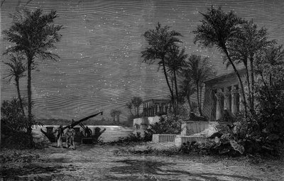 Representation av en opera: "" Aida"" av Giuseppe Verdi (1813-1901). Nilens stränder (3:e akten). Dekor av Jean Louis Cheret (1820-1882). Gravyr av Scott i "" Le Monde Illustré"" nr 1201 den 3 april av French School