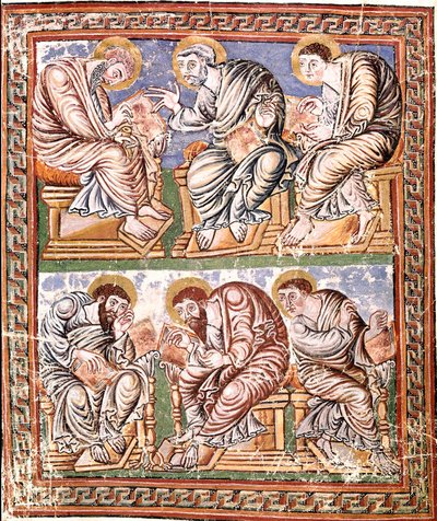 Avbildning av sex apotres Karolingisk miniatyr från skolan i Reims från "Collectio Canon Hadriana" (Ms A-5 f. 14 v) (trolig samling av dekretaler som omarbetats av Incmar de Reims) Slutet av 800-talet Biblioteca Vallicelliana Rom av French School