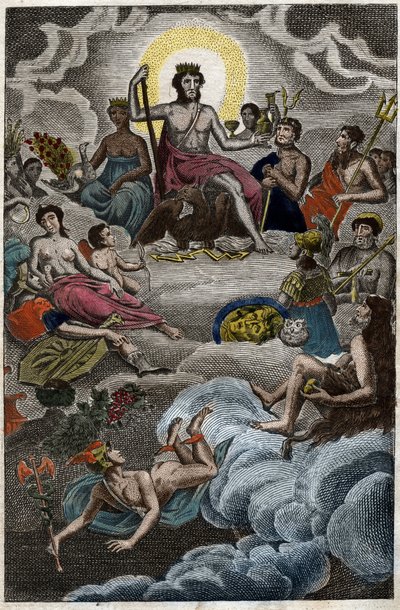 Representation av gudarnas församling på berget Olympen eller tolv olympier. från "Mythology of Youth" av Pierre Blanchard 1803. av French School