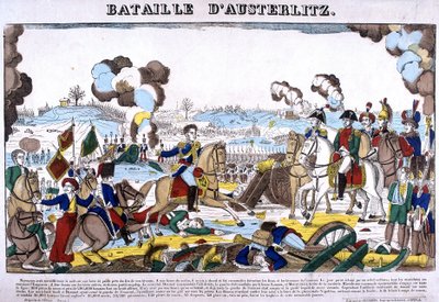 Representation av slaget vid Austerlitz, eller slaget om de tre kejsarna, den 1805-12-02. Bild på Epinal av French School