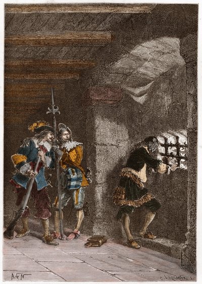 Representation av järnmasken (död 1703) fängslad på ön Sainte Marguerite av French School