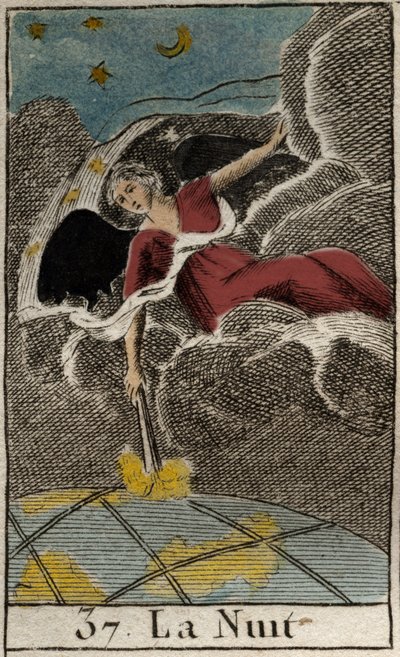Representation of the Night (Nyx), mörkrets gudinna. (Nyx (Natten), mörkrets gudinna). Från "Mythology of Youth" av Pierre Blanchard 1803. av French School