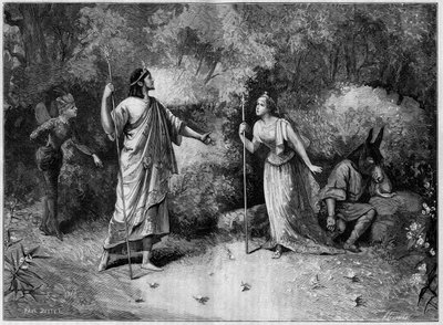 Teaterföreställning: "En midsommarnattsdröm" av Paul Meurice (1818-1905) efter William Shakespeare (1564-1616). Paris, nationalteatern Odeon av French School