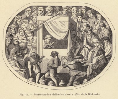Teaterföreställning på 1300-talet, Ms de la Bibl nat (gravyr) av French School