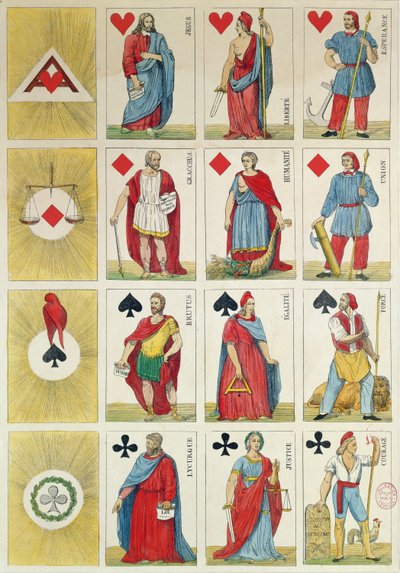 Reproduktion av republikanska spelkort från perioden av revolutionen 1848 av French School